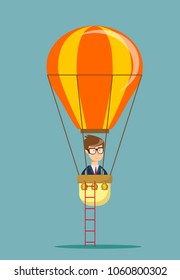 Man man in air balloon. Stock flat vector illustration.