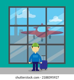 A man is at the airport on vacation. Suitable for news illustrations