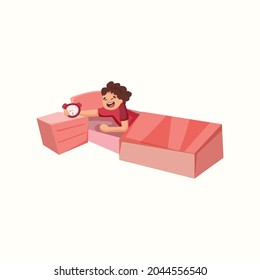 hombre despertador en la cama. Ilustración vectorial en estilo plano