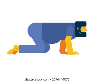 Man all fours isolated. Hipster with beard. Vector illustration