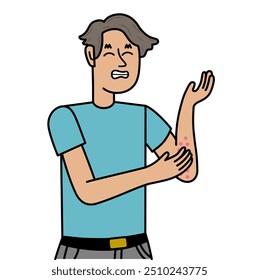 man with allergy scratching her hand