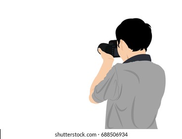 a man alone with a camera on a white background