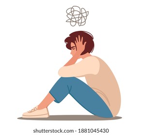 Man Alone Despair Sits On Floor Stock Vector (Royalty Free) 1881045430 ...