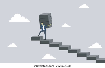 Man always keep moving by staircase never giveup by his potential for improve business, skill, plan, strategy, marketing. business spirit, and always optimism