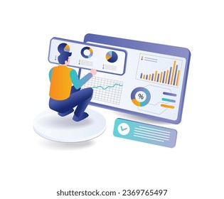 El hombre analiza los datos de desarrollo empresarial de SEO