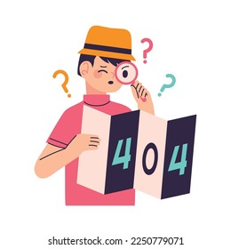 man analyzing 404 error icon isolated