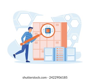 Man analyzing big data platform. flat vector modern illustration
