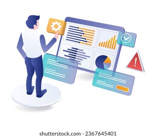 Man analyzing business problem data flat illustration concept