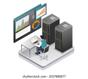 Man analyzing cloud server data