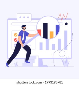 A man is analyzing data conceptual design ilustration vector