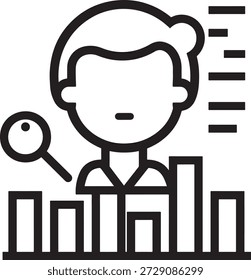 Man analyzing data magnifying glass chart graph business analytics research insight statistics report finance information exploration discovery
