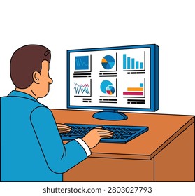 Man analyzing data on a computer screen. Suitable for analytics, data science, and business themes.

