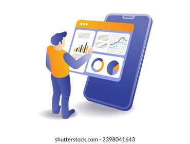 Man analyzing data with smartphone concept illustration