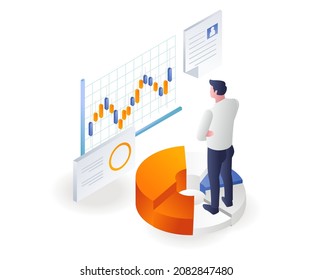 The man is analyzing the development of trading investment