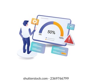 Man analyzing technology seo growth data flat illustration concept