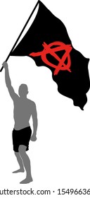 Man With Anarchist Symbol On Black Flag
