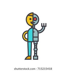 Man android, robot flat line illustration, concept vector isolated icon 