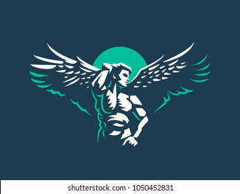 El hombre es un ángel.emblema vectorial.