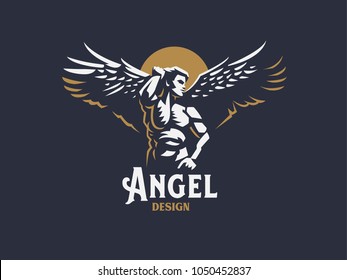 The man is an angel. Vector emblem.