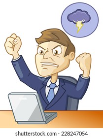 Man is angry because of the fail happens while working on the computer