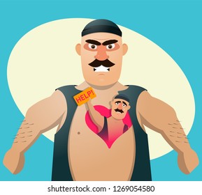 A man is angry because he is lonely and needs love. Vector illustration.
