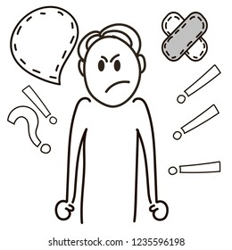 
The man is angry, clenching his hands into fists. Resentment. Illustration people.