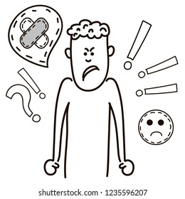 The man is angry, clenching his hands into fists. Emotions on the face. Illustration of people.