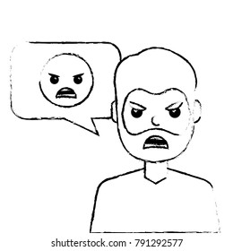 man with angry emoticon in speech bubble