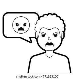 man with angry emoticon in speech bubble