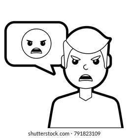 man with angry emoticon in speech bubble