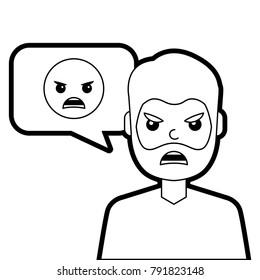 man with angry emoticon in speech bubble