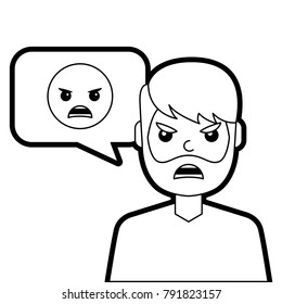 man with angry emoticon in speech bubble