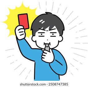 A man with an angry face giving a red card