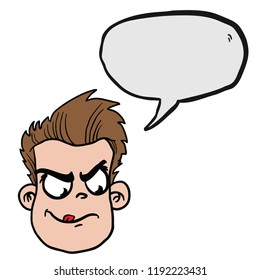 hombre con cara furiosa y una ilustración de una burbuja de habla aislada en blanco