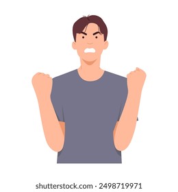 Man angry facial expression negative emotion. Aggressive mad male with dissatisfaction, upset and irritated. Flat white isolated vector illustration background