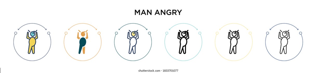 Man angry icon in filled, thin line, outline and stroke style. Vector illustration of two colored and black man angry vector icons designs can be used for mobile, ui, web