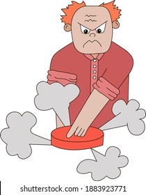 The man is angry. Let off steam, calm down. Vector EPS 10