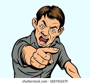 The man was angry, pointing his finger. hand drawn style vector design illustrations.