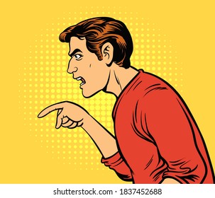 The man was angry, pointing his finger. hand drawn style vector design illustrations.