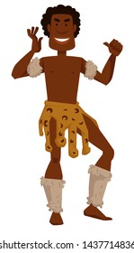 Man in animal skin and fur dancing African tribe vector isolated male characters native aborigine desert dweller and wildlife traditions and customs ritual dance tourism and culture travel to Africa.