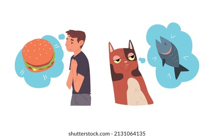 Man and Animal Thought and Need in Cloud Vector Set