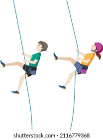 Man ann woman climbing rope illustration