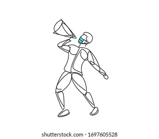 Man Announcement with loudspeaker Wearing Face Mask Fight Against Covid-19, Coronavirus Disease, Health Care and Safety, Vector Illustration.