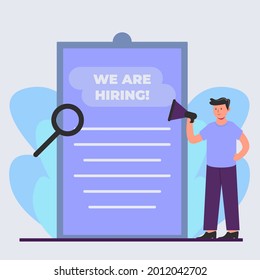 a man is announcing looking for employees ,flat illustration
