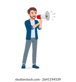 Man Announcing Through Megaphone, Male Cartoon Character Shouting Loudly