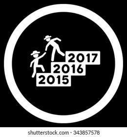 Man Annual Help vector icon. Style is flat circled symbol, white color, rounded angles, black background.
