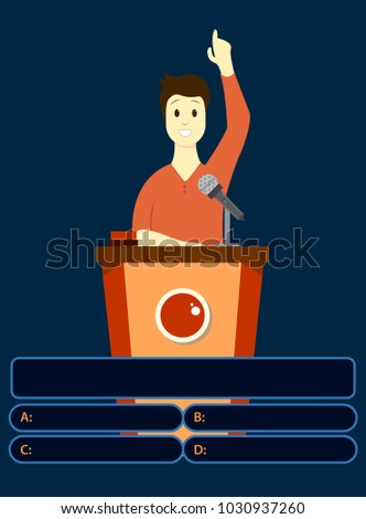 Man answer. Quiz game with answers . Colorful flat cartoon vector illustration. Quiz brainy game.