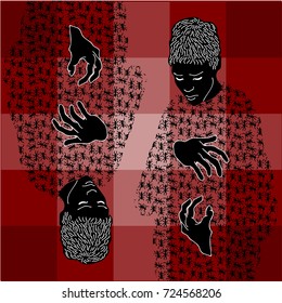 Man as an ant on a red background