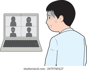 Man anxious at computer meeting