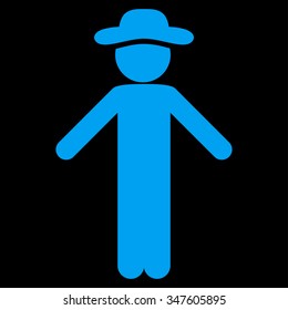 Man Apology vector icon. Style is flat symbol, blue color, rounded angles, black background.